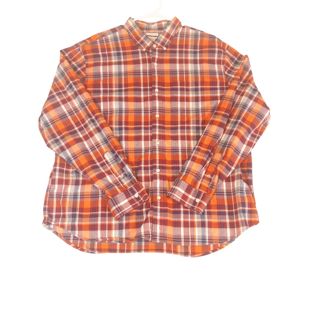 Old Navy Mens XXL Regular Fit Plaid Button Down Shirt Orange Purple Long Sleeve